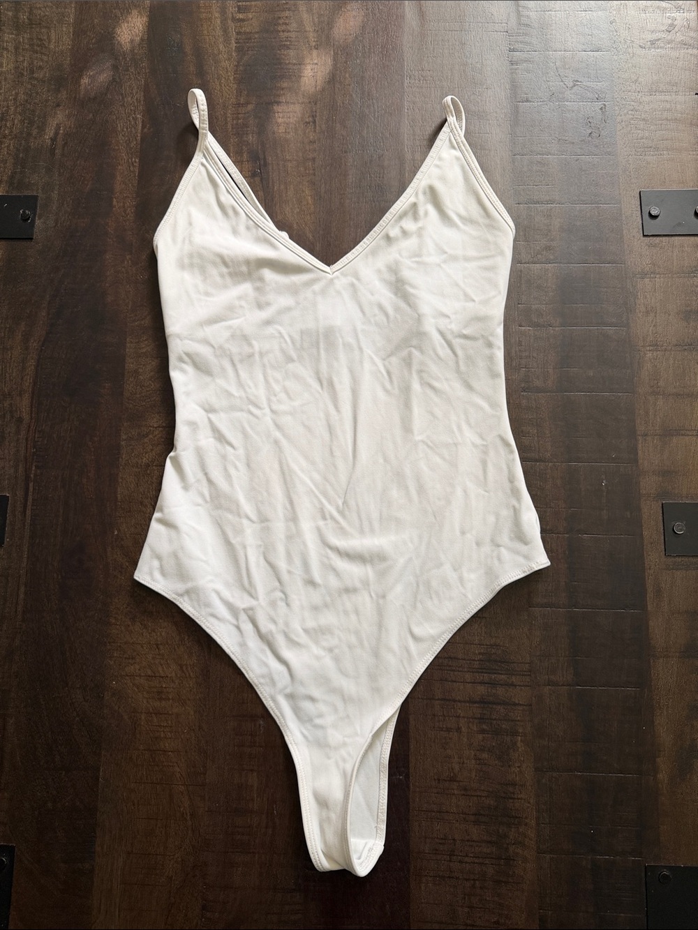 Garage White V-Neck Ribbed Bodysuit